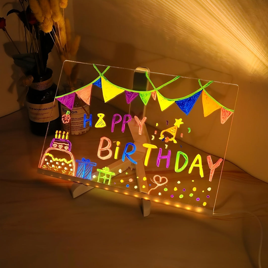 RoyaleGlow USB LED Tablica Notatowa z 12 Kredkami Kolorowymi - Świecąca Tablica do Wiadomości do Biura i Domu