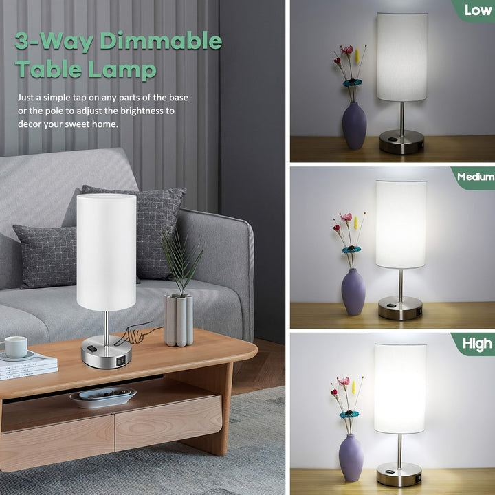 Lumora Stolik Nocny z Lampą Ładowania – Lampa Nocna LED z Dotykowym Sterowaniem i Portem USB