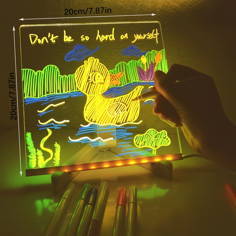 RoyaleGlow USB LED Tablica Notatowa z 12 Kredkami Kolorowymi - Świecąca Tablica do Wiadomości do Biura i Domu
