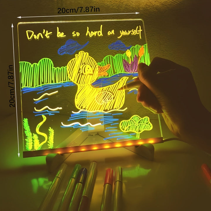 RoyaleGlow USB LED Tablica Notatowa z 12 Kredkami Kolorowymi - Świecąca Tablica do Wiadomości do Biura i Domu