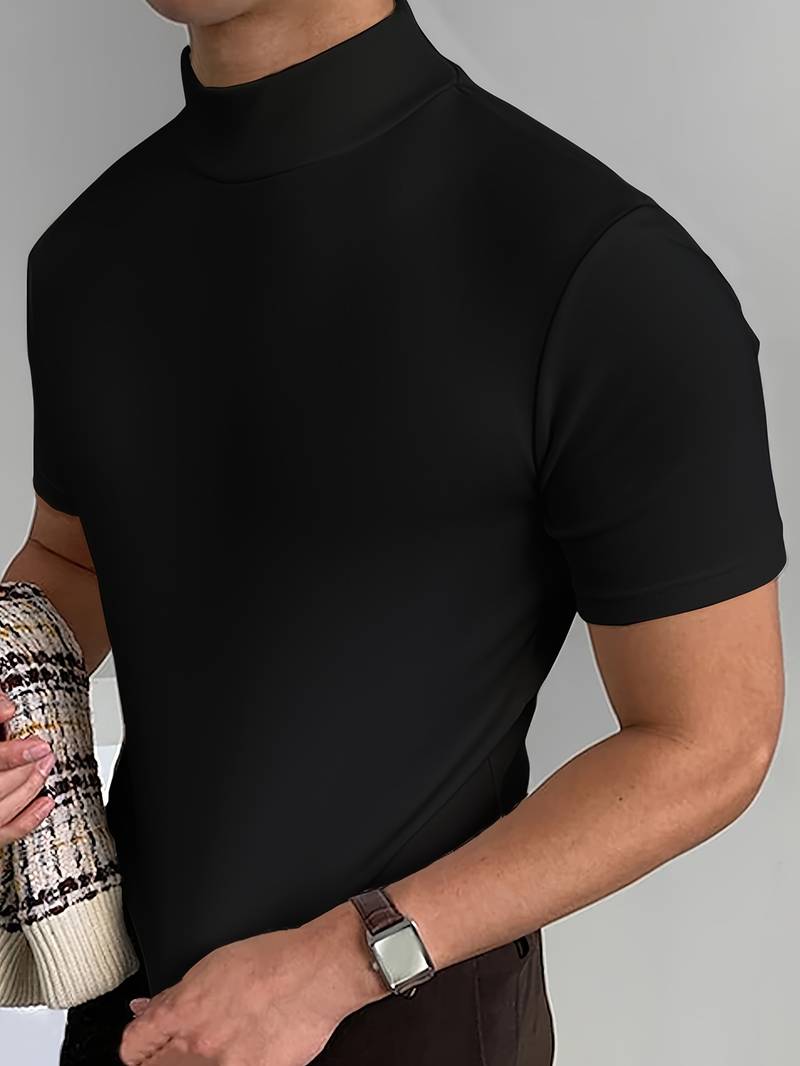 Koszulka Męska Z Wysokim Kołnierzem Wysokiej Jakości Bawełna Elegancki Design