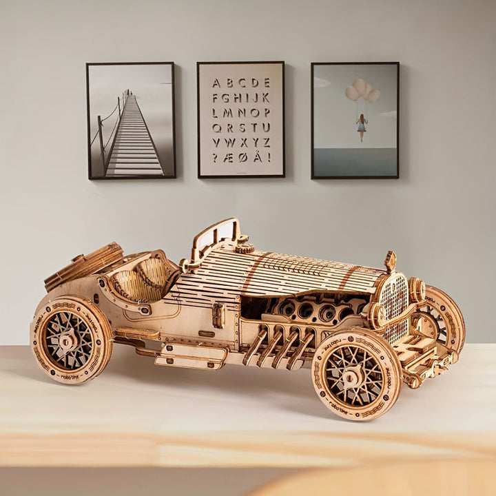 Vintage 3D Puzzel Samochód – Model Mechaniczny z Przekładniami i Szczegółowym Projektem