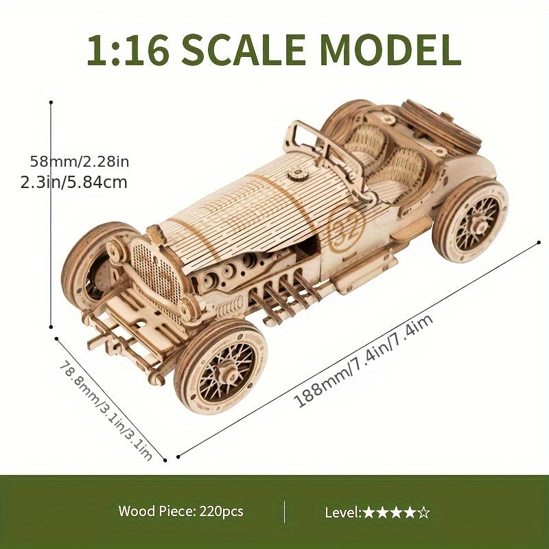 Vintage 3D Puzzel Samochód – Model Mechaniczny z Przekładniami i Szczegółowym Projektem