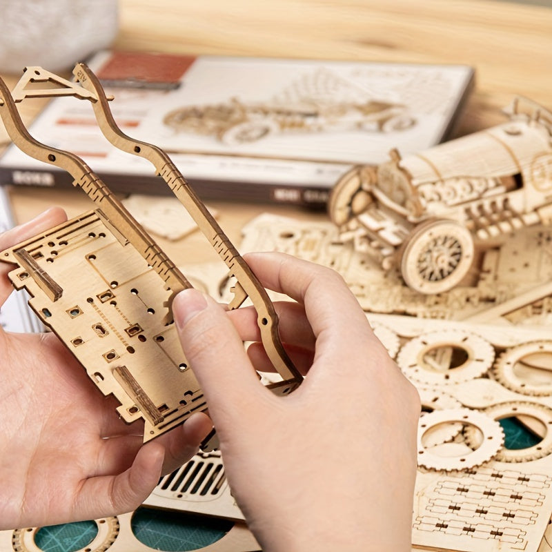 Vintage 3D Puzzel Samochód – Model Mechaniczny z Przekładniami i Szczegółowym Projektem