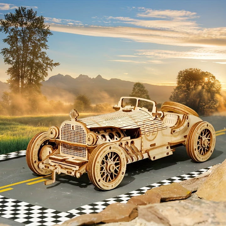 Vintage 3D Puzzel Samochód – Model Mechaniczny z Przekładniami i Szczegółowym Projektem