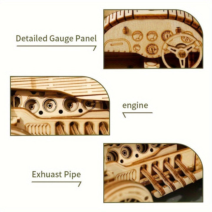 Vintage 3D Puzzel Samochód – Model Mechaniczny z Przekładniami i Szczegółowym Projektem