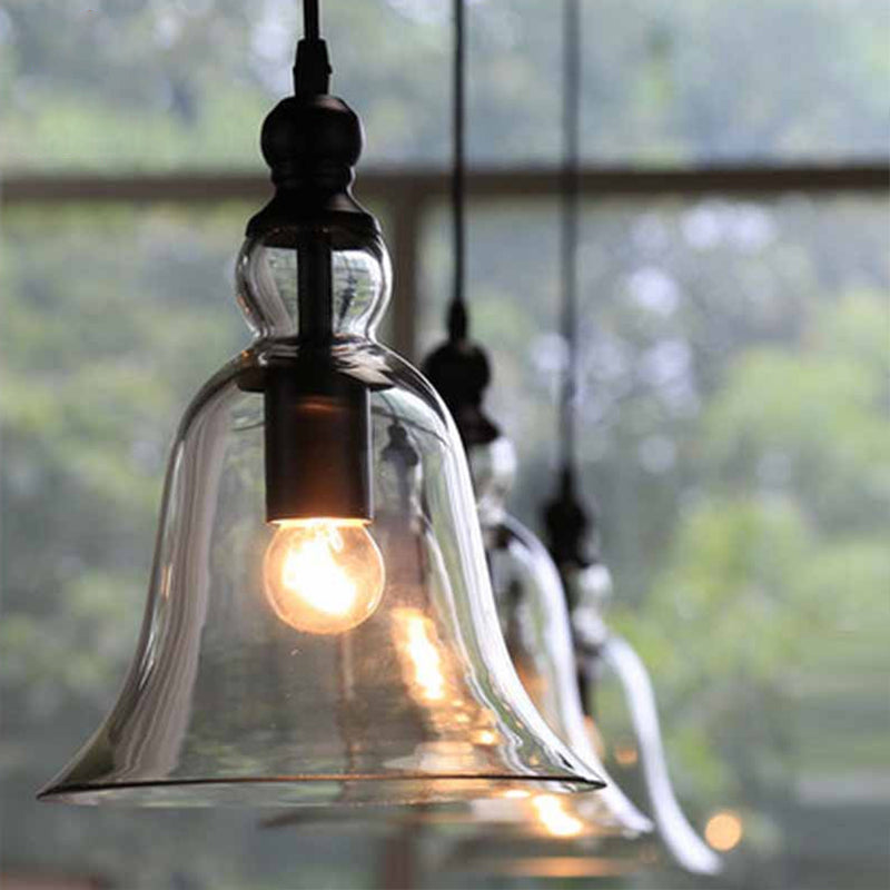 Czarna Prosta Lampa Wisząca Rustykalny Zegar Przezroczyste Szkło
