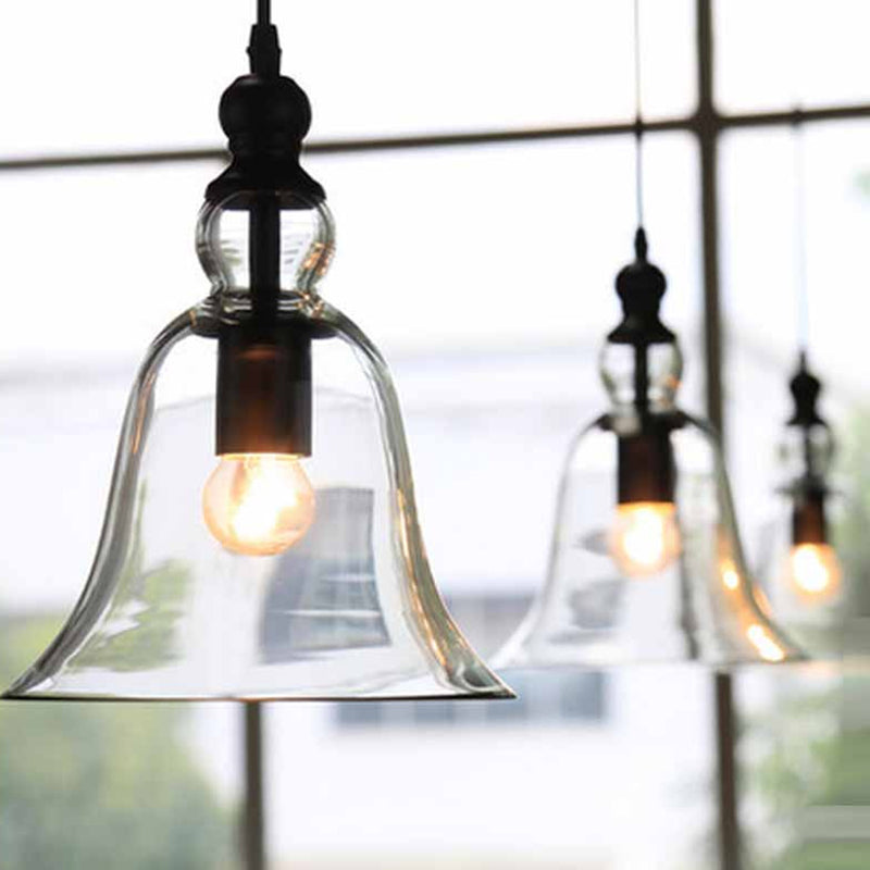 Czarna Prosta Lampa Wisząca Rustykalny Zegar Przezroczyste Szkło