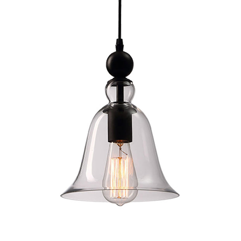 Czarna Prosta Lampa Wisząca Rustykalny Zegar Przezroczyste Szkło
