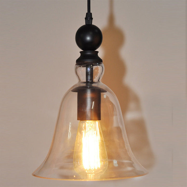 Czarna Prosta Lampa Wisząca Rustykalny Zegar Przezroczyste Szkło