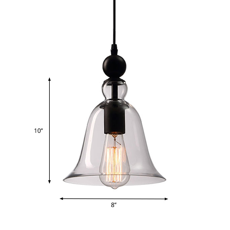 Czarna Prosta Lampa Wisząca Rustykalny Zegar Przezroczyste Szkło