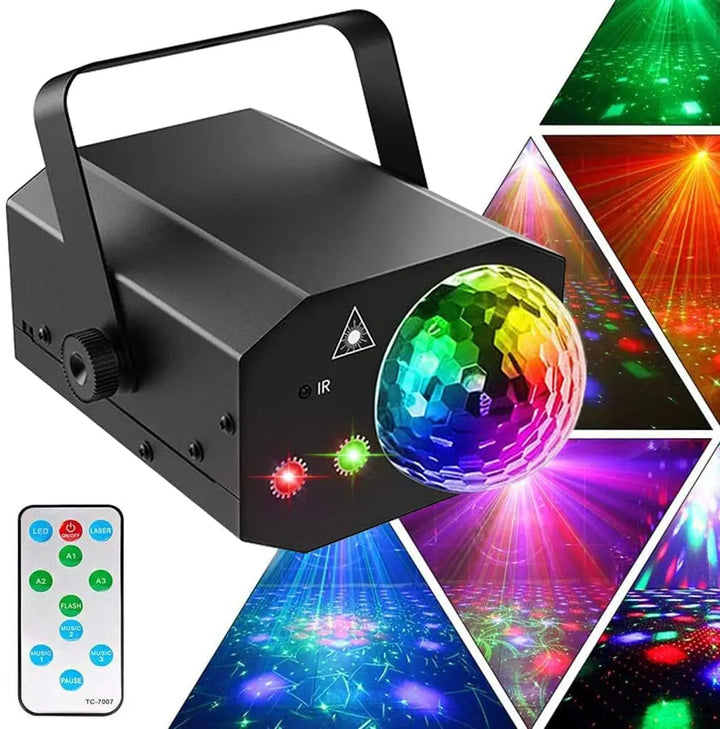 2-w-1 Laserowa Dyskotekowa Lampa – Aktywowana Dźwiękiem Stroboskop z Pilotem