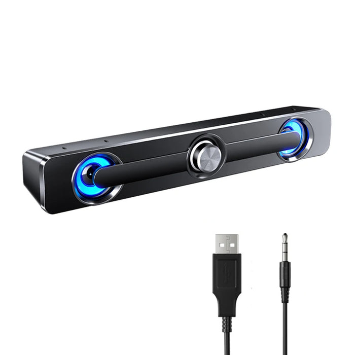 Głośnik PC Soundbar – zasilany przez USB z podświetleniem LED, z wejściem 3,5 mm do laptopa i telewizora