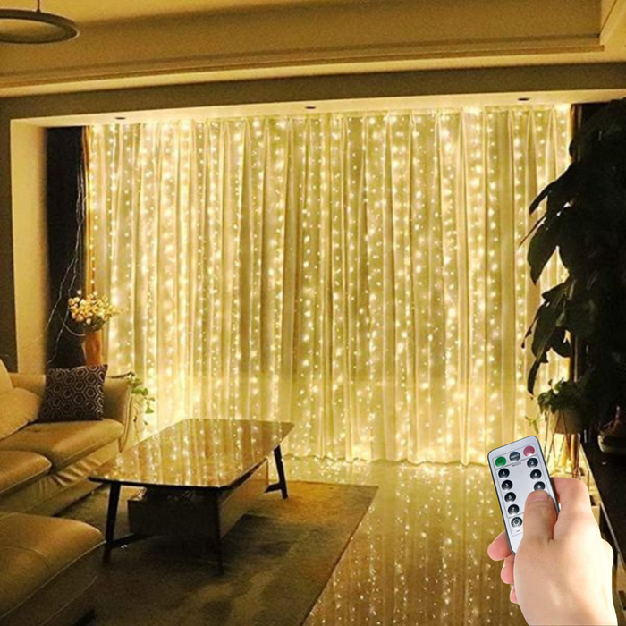 Elegancka LED Zasłona Świąteczna – zdalnie sterowana z timerem i 8 trybami świetlnymi