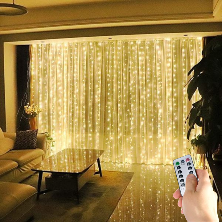 Elegancka LED Zasłona Świąteczna – zdalnie sterowana z timerem i 8 trybami świetlnymi