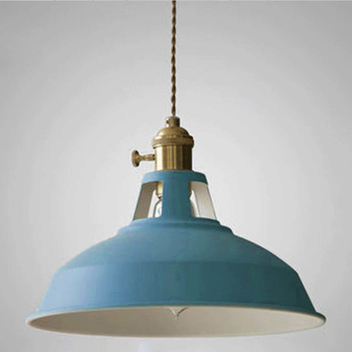 Przemysłowa mosiężna lampa wisząca z niebieskim kloszem