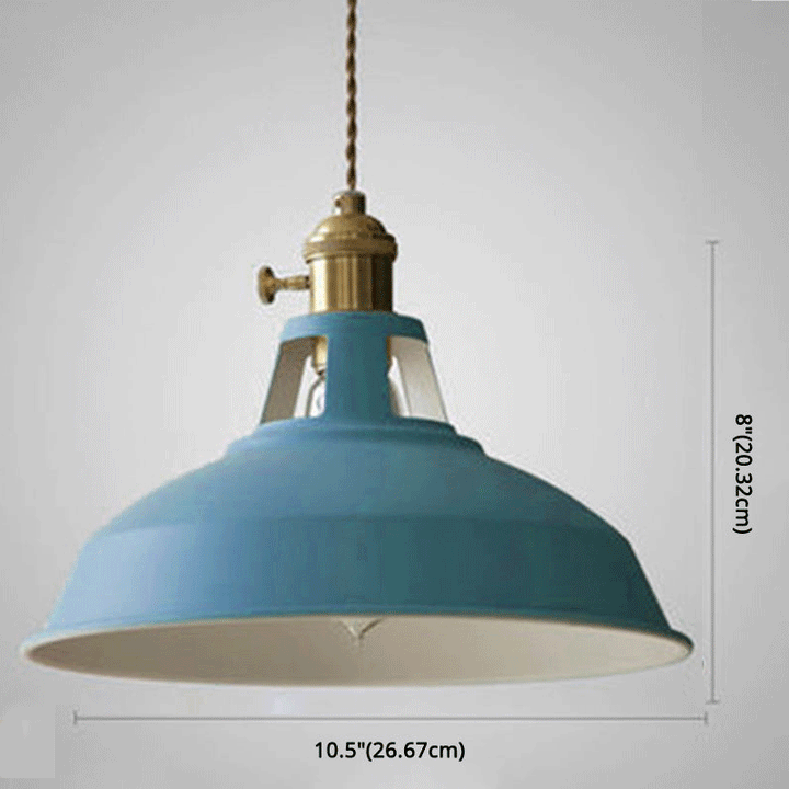 Przemysłowa mosiężna lampa wisząca z niebieskim kloszem