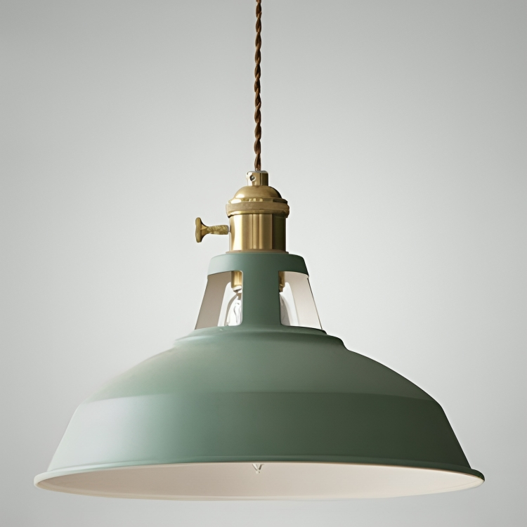 Przemysłowa mosiężna lampa wisząca z niebieskim kloszem