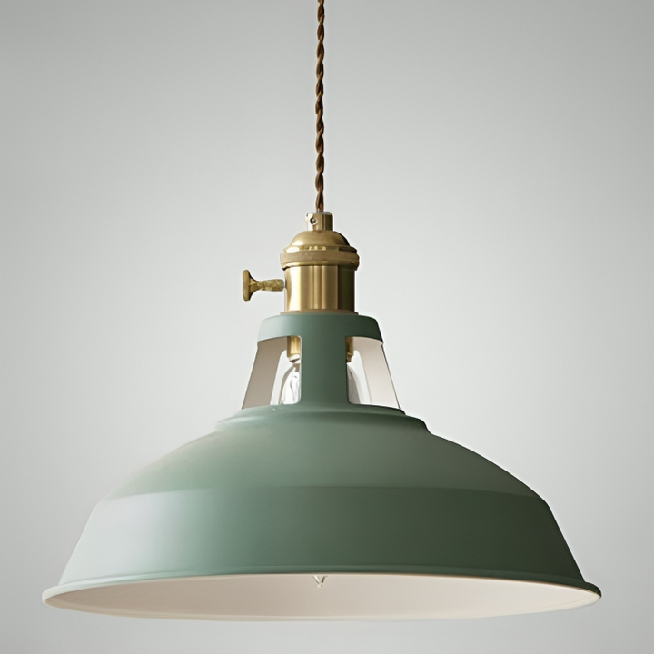 Przemysłowa mosiężna lampa wisząca z niebieskim kloszem