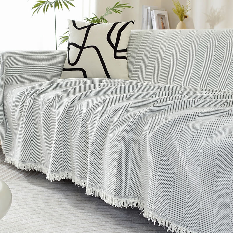 CozyWeave Pokrowiec na Sofę z Chenille – Elegancki Wzór w Rybi Ogon z Dekoracyjnymi Frędzlami