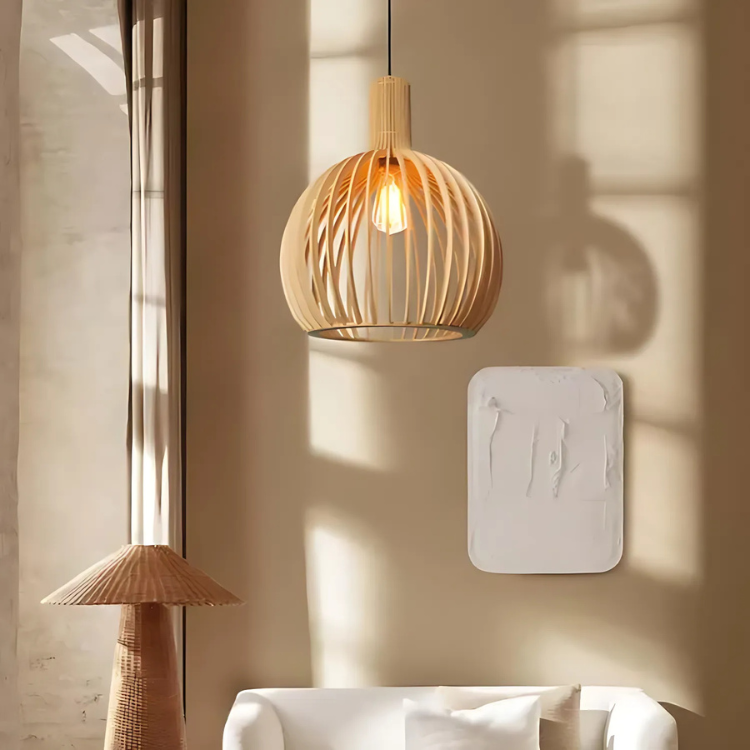 Lampa Wisząca Bambus Naturalna Oprawa Sufitowa