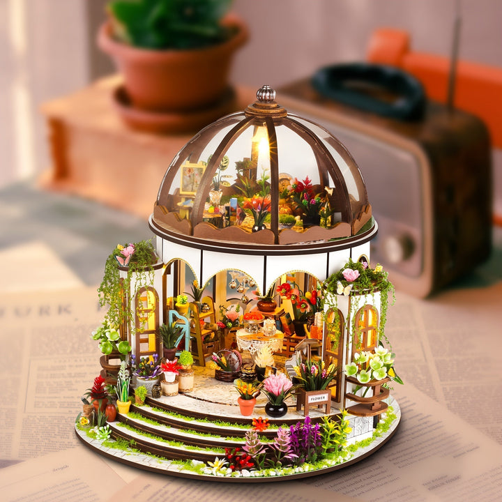 Miniaturowy Domek Kwiatowy – 3D Drewniana Układanka z Oświetleniem LED i Szczegółowym Ogrodem