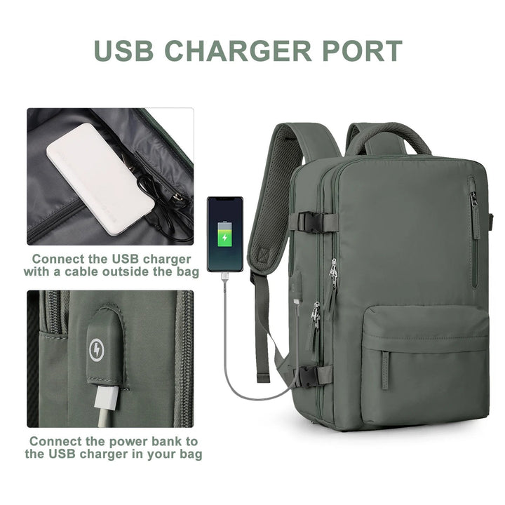 Carvallo Damski Plecak Turystyczny 35 L | Wodoodporny z portem USB | Ochrona przed kradzieżą i kieszeń na buty | Do Wędrówek, Codzienności i Podróży
