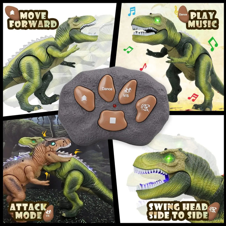 Zdalnie Sterowany T-Rex Dinozaur z LED Światłem, Chodzący i Ryczący Realistyczny Dinozaur Zabawka