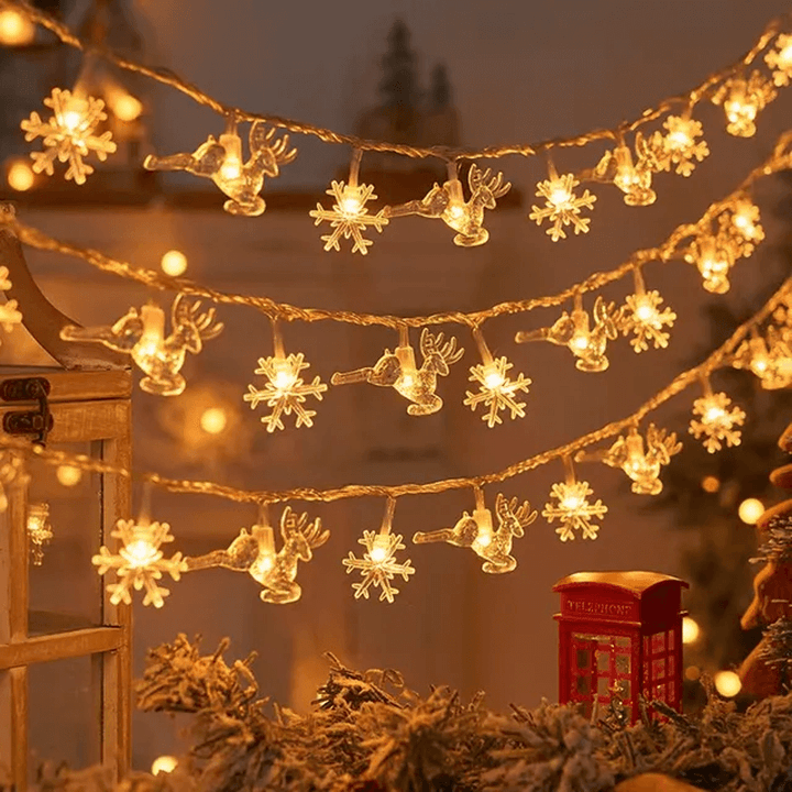 1,5-3m Jultema LED-strängljus, Ljusslinga för Julen - Śnieżynki, Renifery, Gwiazda, Choinka