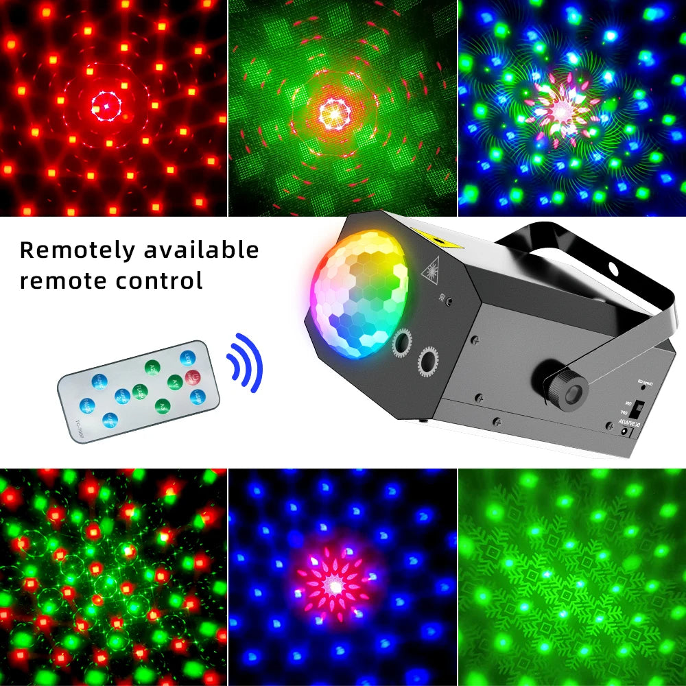 2-w-1 Laserowa Dyskotekowa Lampa – Aktywowana Dźwiękiem Stroboskop z Pilotem