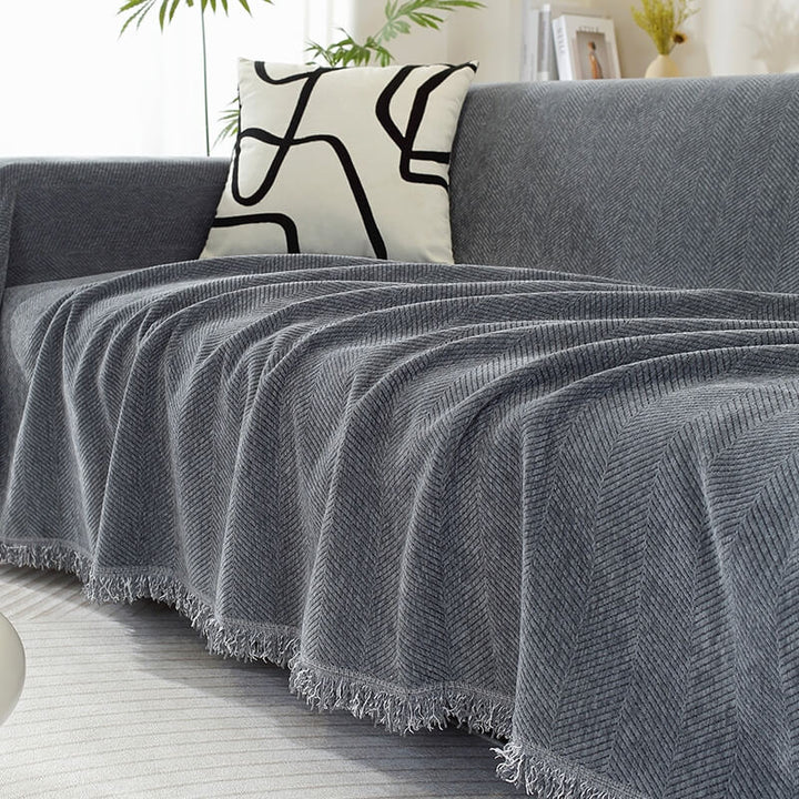 CozyWeave Pokrowiec na Sofę z Chenille – Elegancki Wzór w Rybi Ogon z Dekoracyjnymi Frędzlami