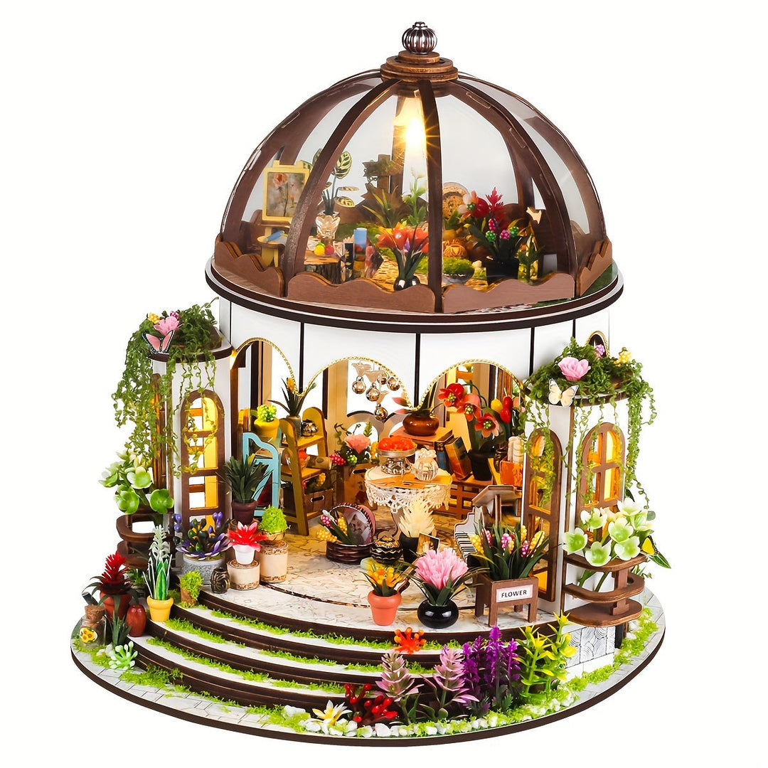 Miniaturowy Domek Kwiatowy – 3D Drewniana Układanka z Oświetleniem LED i Szczegółowym Ogrodem