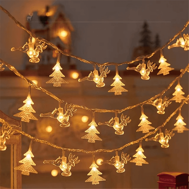 1,5-3m Jultema LED-strängljus, Ljusslinga för Julen - Śnieżynki, Renifery, Gwiazda, Choinka