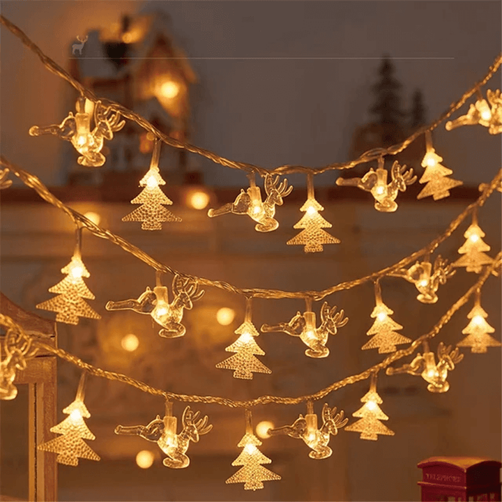 1,5-3m Jultema LED-strängljus, Ljusslinga för Julen - Śnieżynki, Renifery, Gwiazda, Choinka