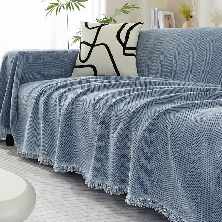 CozyWeave Pokrowiec na Sofę z Chenille – Elegancki Wzór w Rybi Ogon z Dekoracyjnymi Frędzlami