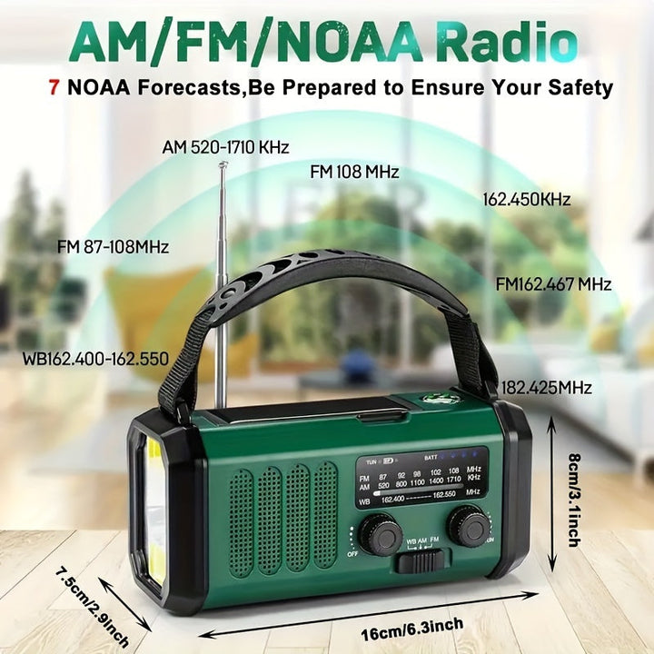 Carvallo X10 Radio awaryjne z powerbankiem 10.000 mAh | Słońce, korba i USB-C | Lampa LED, alarm SOS i kompas | AM/FM/NOAA