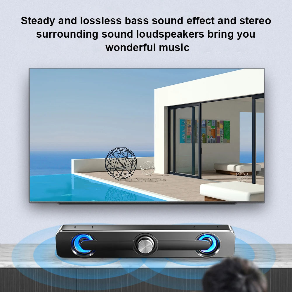 Głośnik PC Soundbar – zasilany przez USB z podświetleniem LED, z wejściem 3,5 mm do laptopa i telewizora