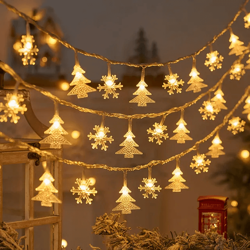 1,5-3m Jultema LED-strängljus, Ljusslinga för Julen - Śnieżynki, Renifery, Gwiazda, Choinka