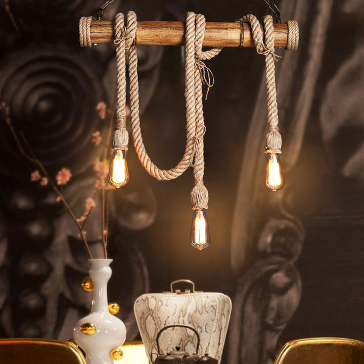 Industribambu - Regulowana Lampa Sufitowa z Bambusa i Regulowanym Sznurem