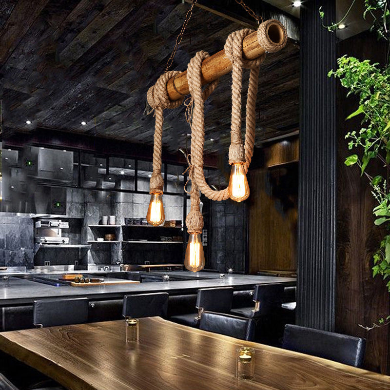 Industribambu - Regulowana Lampa Sufitowa z Bambusa i Regulowanym Sznurem