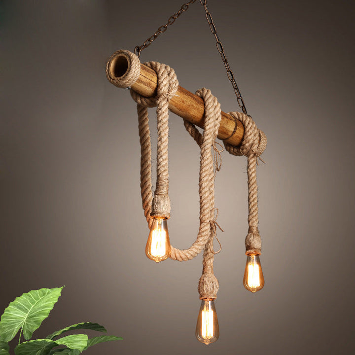 Industribambu - Regulowana Lampa Sufitowa z Bambusa i Regulowanym Sznurem