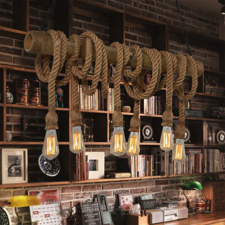 Industribambu - Regulowana Lampa Sufitowa z Bambusa i Regulowanym Sznurem