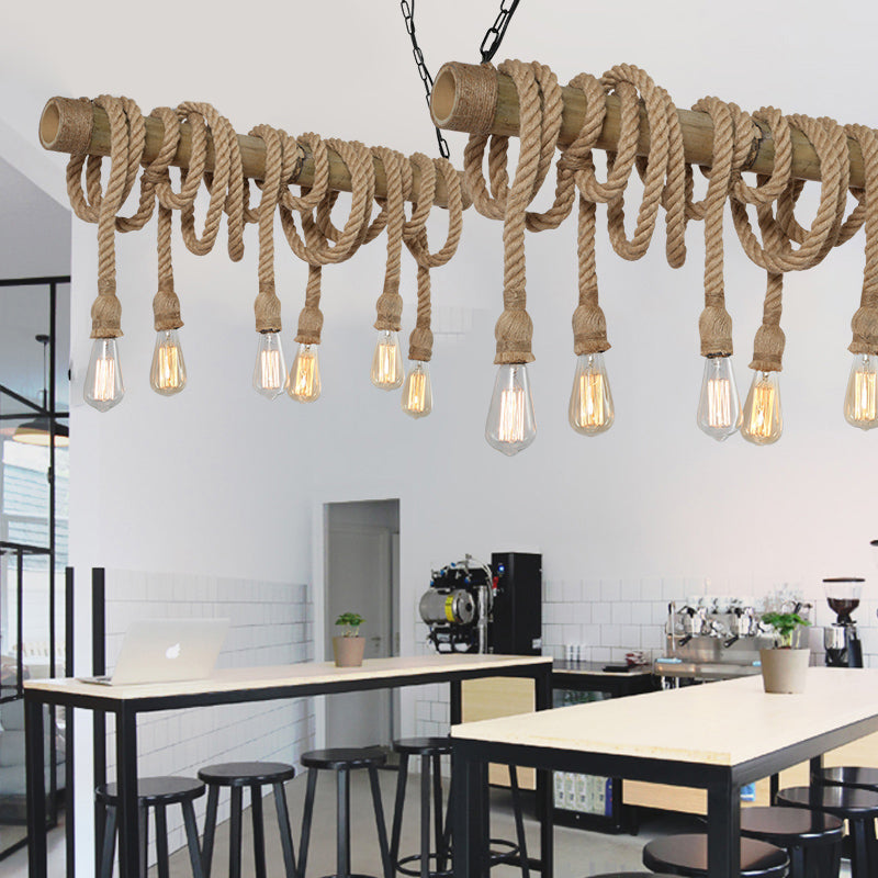 Industribambu - Regulowana Lampa Sufitowa z Bambusa i Regulowanym Sznurem