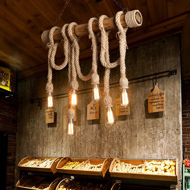 Industribambu - Regulowana Lampa Sufitowa z Bambusa i Regulowanym Sznurem