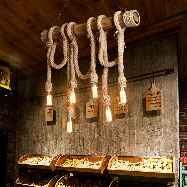 Industribambu - Regulowana Lampa Sufitowa z Bambusa i Regulowanym Sznurem