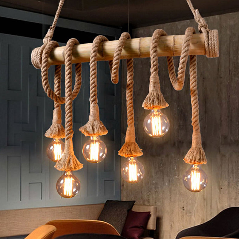 Industribambu - Regulowana Lampa Sufitowa z Bambusa i Regulowanym Sznurem