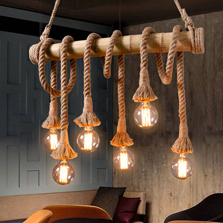 Industribambu - Regulowana Lampa Sufitowa z Bambusa i Regulowanym Sznurem