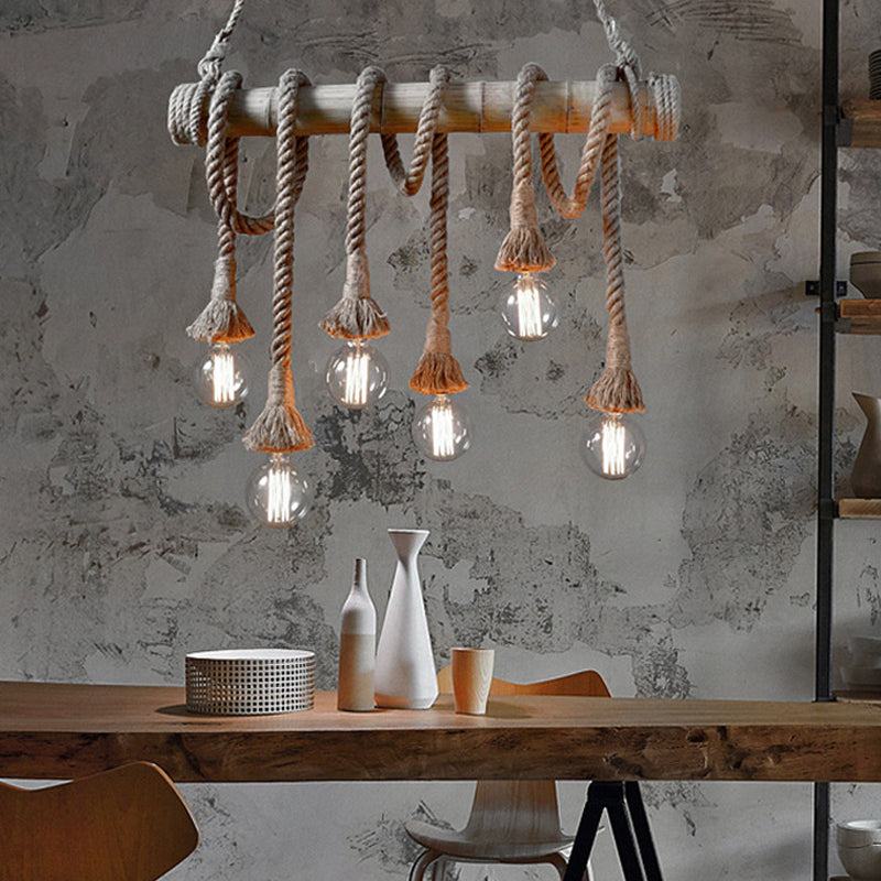 Industribambu - Regulowana Lampa Sufitowa z Bambusa i Regulowanym Sznurem