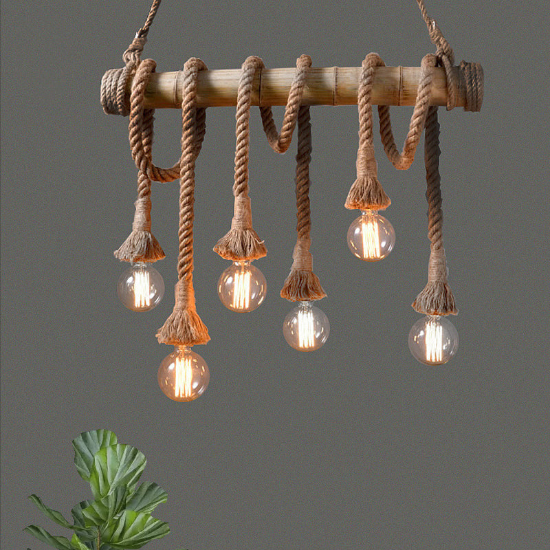 Industribambu - Regulowana Lampa Sufitowa z Bambusa i Regulowanym Sznurem