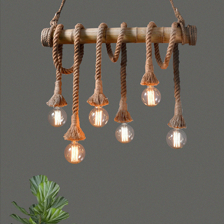 Industribambu - Regulowana Lampa Sufitowa z Bambusa i Regulowanym Sznurem
